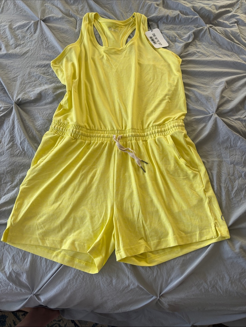 Girls' Bright Yellow Racerback Romper with Drawstring Waist